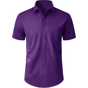 image:imageMens Short Sleeve Dress Shirt Wrinkle Free Button Down Shirt with Pocket  Work Office Wedding Graduation Formal Business Casual Party Family Comfortable Gala Easy Care Solid Fabric Regular FitPurple