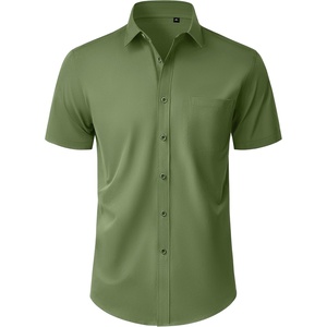 image:imageMens Short Sleeve Dress Shirt Wrinkle Free Button Down Shirt with Pocket  Work Office Wedding Graduation Formal Business Casual Party Family Comfortable Gala Easy Care Solid Fabric Regular FitArmy Green