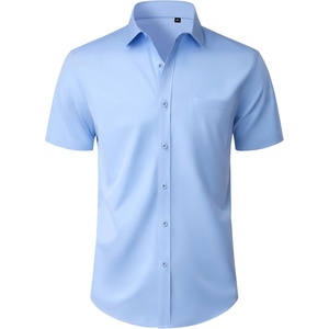image:imageMens Short Sleeve Dress Shirt Wrinkle Free Button Down Shirt with Pocket  Work Office Wedding Graduation Formal Business Casual Party Family Comfortable Gala Easy Care Solid Fabric Regular FitLight Blue