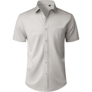 image:imageMens Short Sleeve Dress Shirt Wrinkle Free Button Down Shirt with Pocket  Work Office Wedding Graduation Formal Business Casual Party Family Comfortable Gala Easy Care Solid Fabric Regular FitLight Grey