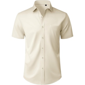 image:imageMens Short Sleeve Dress Shirt Wrinkle Free Button Down Shirt with Pocket  Work Office Wedding Graduation Formal Business Casual Party Family Comfortable Gala Easy Care Solid Fabric Regular FitTan