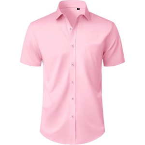 image:imageMens Short Sleeve Dress Shirt Wrinkle Free Button Down Shirt with Pocket  Work Office Wedding Graduation Formal Business Casual Party Family Comfortable Gala Easy Care Solid Fabric Regular FitPink