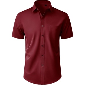 image:imageMens Short Sleeve Dress Shirt Wrinkle Free Button Down Shirt with Pocket  Work Office Wedding Graduation Formal Business Casual Party Family Comfortable Gala Easy Care Solid Fabric Regular FitBurgundy