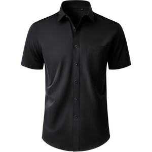 image:imageMens Short Sleeve Dress Shirt Wrinkle Free Button Down Shirt with Pocket  Work Office Wedding Graduation Formal Business Casual Party Family Comfortable Gala Easy Care Solid Fabric Regular FitBlack