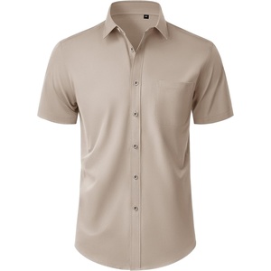 image:imageMens Short Sleeve Dress Shirt Wrinkle Free Button Down Shirt with Pocket  Work Office Wedding Graduation Formal Business Casual Party Family Comfortable Gala Easy Care Solid Fabric Regular FitKhaki