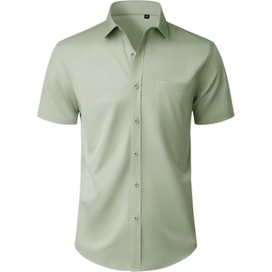 image:imageMens Short Sleeve Dress Shirt Wrinkle Free Button Down Shirt with Pocket  Work Office Wedding Graduation Formal Business Casual Party Family Comfortable Gala Easy Care Solid Fabric Regular FitSage Green