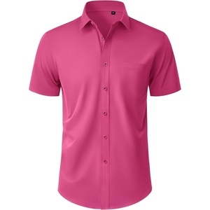image:imageMens Short Sleeve Dress Shirt Wrinkle Free Button Down Shirt with Pocket  Work Office Wedding Graduation Formal Business Casual Party Family Comfortable Gala Easy Care Solid Fabric Regular FitHot Pink