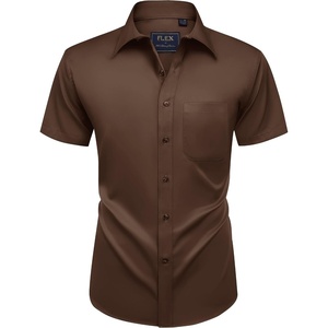 image:imageMens Short Sleeve Dress Shirt Wrinkle Free Summer Button Down Shirts  Stretch Non Iron Regular Fit with Pocket for Summer Business Casual Wedding Graduation Vacation Office Work Party FormalBrown