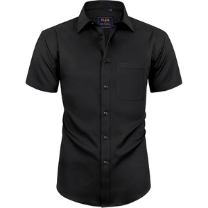 image:imageMens Short Sleeve Dress Shirt Wrinkle Free Summer Button Down Shirts  Stretch Non Iron Regular Fit with Pocket for Summer Business Casual Wedding Graduation Vacation Office Work Party FormalAll Black