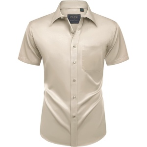 image:imageMens Short Sleeve Dress Shirt Wrinkle Free Summer Button Down Shirts  Stretch Non Iron Regular Fit with Pocket for Summer Business Casual Wedding Graduation Vacation Office Work Party FormalKhaki