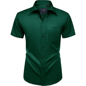 image:imageMens Short Sleeve Dress Shirt Wrinkle Free Summer Button Down Shirts  Stretch Non Iron Regular Fit with Pocket for Summer Business Casual Wedding Graduation Vacation Office Work Party FormalHunter Green
