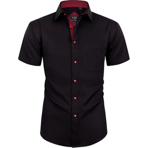 image:imageMens Short Sleeve Dress Shirt Wrinkle Free Summer Button Down Shirts  Stretch Non Iron Regular Fit with Pocket for Summer Business Casual Wedding Graduation Vacation Office Work Party FormalBlack Red