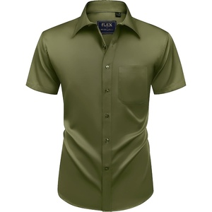 image:imageMens Short Sleeve Dress Shirt Wrinkle Free Summer Button Down Shirts  Stretch Non Iron Regular Fit with Pocket for Summer Business Casual Wedding Graduation Vacation Office Work Party FormalArmy Green