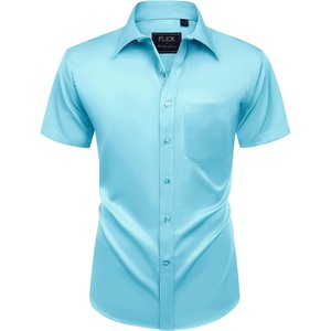image:imageMens Short Sleeve Dress Shirt Wrinkle Free Summer Button Down Shirts  Stretch Non Iron Regular Fit with Pocket for Summer Business Casual Wedding Graduation Vacation Office Work Party FormalAquamarine Blue