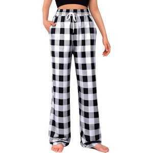 image:imageWomens Pajama Pants Plaid Stretch Comfy Lounge Pants Sleep Bottoms Y2K PJ  Buffalo plaid pajama Sleepwear Soft Long pjs Checked Home Going out Fall winter Christmas matching Lady pants CozyBlackwhite