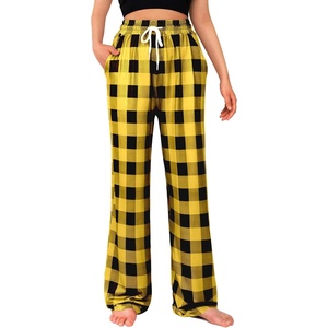 image:imageWomens Pajama Pants Plaid Stretch Comfy Lounge Pants Sleep Bottoms Y2K PJ  Buffalo plaid pajama Sleepwear Soft Long pjs Checked Home Going out Fall winter Christmas matching Lady pants CozyYellowblack