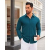 image:imageMens Dress Shirt Long Sleeve Wrinkle Free Stretch Button Down ShirtPeacock Blue