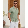 image:imageMens Linen Shirt Short Sleeve Button Down Shirt Casual Beach Wedding ShirtsGreen