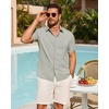 image:imageMens Linen Shirt Short Sleeve Button Down Shirt Summer Casual Beach TopsLight Grey