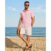 image:imageMens Linen Shirt Short Sleeve Button Down Shirt Summer Casual Beach TopsPink