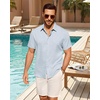 image:imageMens Linen Shirt Short Sleeve Button Down Shirt Summer Casual Beach TopsSky Blue