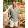 image:imageMens Linen Shirt Striped Short Sleeve Button Down Summer Beach ShirtGreen