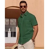 image:imageMens Linen Textured Shirt Cotton Short Sleeve Summer Button Down ShirtsArmy Green