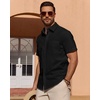 image:imageMens Linen Textured Shirt Cotton Short Sleeve Summer Button Down ShirtsBlack