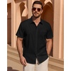 image:imageMens Linen Textured Shirt Cotton Short Sleeve Summer Button Down ShirtsBlack