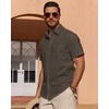 image:imageMens Linen Textured Shirt Cotton Short Sleeve Summer Button Down ShirtsBrown