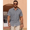image:imageMens Linen Textured Shirt Cotton Short Sleeve Summer Button Down ShirtsDark Grey