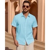 image:imageMens Linen Textured Shirt Cotton Short Sleeve Summer Button Down ShirtsFluorescent Blue