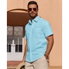image:imageMens Linen Textured Shirt Cotton Short Sleeve Summer Button Down ShirtsFluorescent Blue