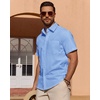 image:imageMens Linen Textured Shirt Cotton Short Sleeve Summer Button Down ShirtsLight Blue