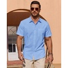 image:imageMens Linen Textured Shirt Cotton Short Sleeve Summer Button Down ShirtsLight Blue
