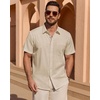 image:imageMens Linen Textured Shirt Cotton Short Sleeve Summer Button Down ShirtsLight Khaki