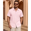 image:imageMens Linen Textured Shirt Cotton Short Sleeve Summer Button Down ShirtsLight Pink