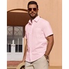 image:imageMens Linen Textured Shirt Cotton Short Sleeve Summer Button Down ShirtsLight Pink