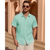 image:imageMens Linen Textured Shirt Cotton Short Sleeve Summer Button Down ShirtsMint Green