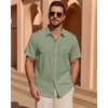 image:imageMens Linen Textured Shirt Cotton Short Sleeve Summer Button Down ShirtsOlive Green