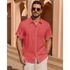 image:imageMens Linen Textured Shirt Cotton Short Sleeve Summer Button Down ShirtsRed