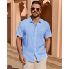 image:imageMens Linen Textured Shirt Cotton Short Sleeve Summer Button Down ShirtsSky Blue