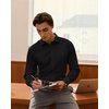 image:imageMens SilkBlend Dress Shirt Long Sleeve Regular Fit Button Down ShirtsBlack