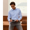 image:imageMens SilkBlend Dress Shirt Long Sleeve Regular Fit Button Down ShirtsBlue