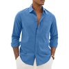 image:imageAlimens amp Gentle Mens Linen Textured Shirt Long Sleeve Summer Beach TopsRoyal Blue