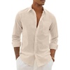 image:imageAlimens amp Gentle Mens Linen Textured Shirt Long Sleeve Summer Beach TopsTan