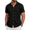 image:imageMens Linen Shirt Short Sleeve Button Down Shirt Casual Beach Wedding ShirtsBlack