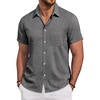 image:imageMens Linen Shirt Short Sleeve Button Down Shirt Casual Beach Wedding ShirtsGrey