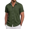 image:imageMens Linen Shirt Short Sleeve Button Down Shirt Casual Beach Wedding ShirtsOlive Green