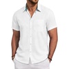 image:imageMens Linen Shirt Short Sleeve Button Down Shirt Casual Beach Wedding ShirtsWhite